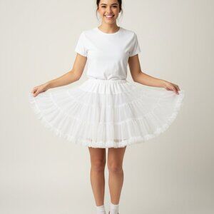 Vintage Sam’s Square Dance Petticoat L White Ruffled Underskirt Retro Pinup USA